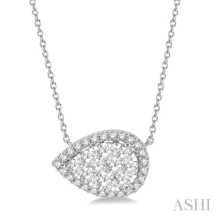 1 Ctw Pear Shape Round Cut Diamond Lovebright Pendant With Chain in 14K White Gold