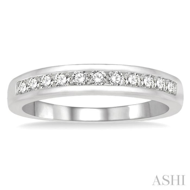 1/3 Ctw Channel Set 11 Stone Round Cut Diamond Wedding Band in 14K White Gold