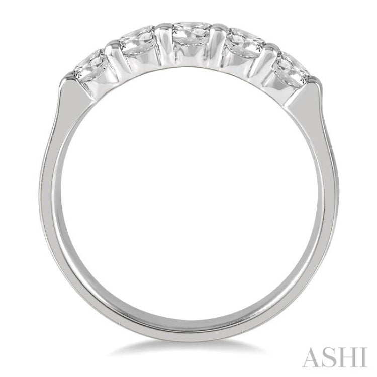 3/4 Ctw 5 Stone Round Cut Diamond Wedding Band in 14K White Gold
