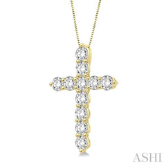 3/4 ctw Round Cut Diamond Cross Pendant in 14K Yellow Gold with Chain
