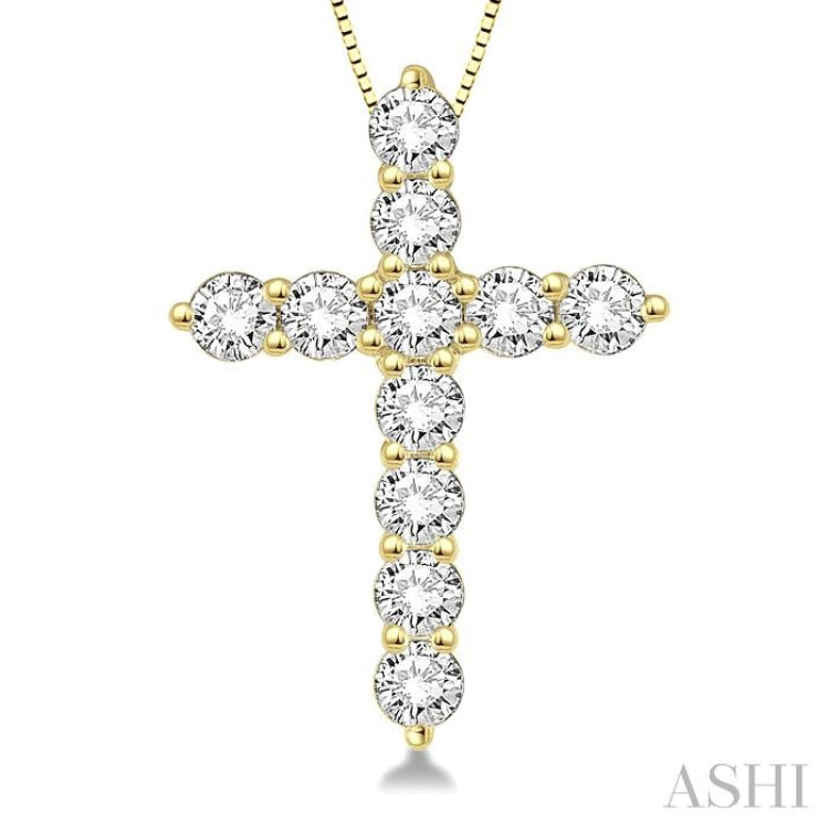 3/4 ctw Round Cut Diamond Cross Pendant in 14K Yellow Gold with Chain