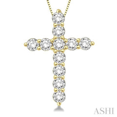3/4 ctw Round Cut Diamond Cross Pendant in 14K Yellow Gold with Chain