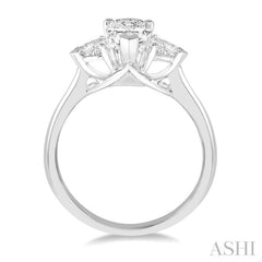3/4 Ctw Pear and Triangle Cut Diamond Ladies Engagement Ring with 1/2 Ct Pear Cut Center Stone in 14K White Gold