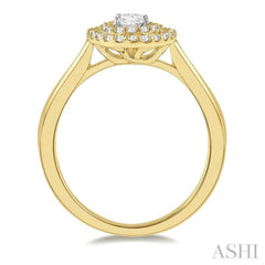 1/2 Ctw Twin Halo Round Cut Diamond Engagement Ring With 1/4 Ct Oval Cut Center Stone in 14K Yellow and White Gold