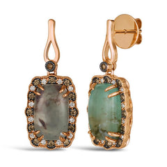 14k 7.20ct-Peacock-Aquaprase .47ct-Chocolate-&-Nude Diamond Earrings