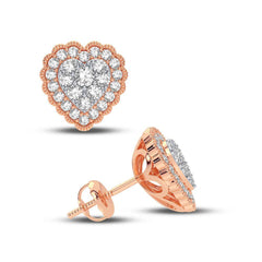 14K .50CT-Diamond Cluster Heart Earrings