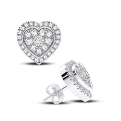 14K .50CT-Diamond Cluster Heart Earrings