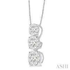 14K 0.25ct Diamond-3Stone Cluster Pendant