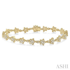 1 1/5 Ctw Flower and Marquise Link Diamond Bracelet in 14K Yellow Gold