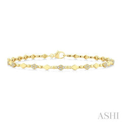 1/4 Ctw Kite Mount & Bead Link Round Cut Bead Bijoux Diamond Fashion Bracelet in 10K Yellow Gold