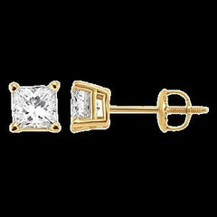 14K 1.00ct Diamond Solitaire Princess -Earrings