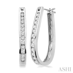 1/2 ctw Channel Set Round Cut Diamond Hoop Earrings in 10K White Gold