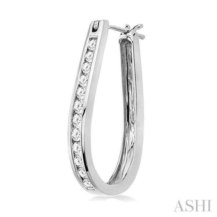 1/2 ctw Channel Set Round Cut Diamond Hoop Earrings in 10K White Gold