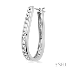 1/2 ctw Channel Set Round Cut Diamond Hoop Earrings in 10K White Gold