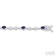 4x3 MM Pear Cut Sapphire and 1/2 Ctw Round Cut Diamond Precious Bracelet in 14K White Gold