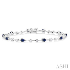 4x3 MM Pear Cut Sapphire and 1/2 Ctw Round Cut Diamond Precious Bracelet in 14K White Gold