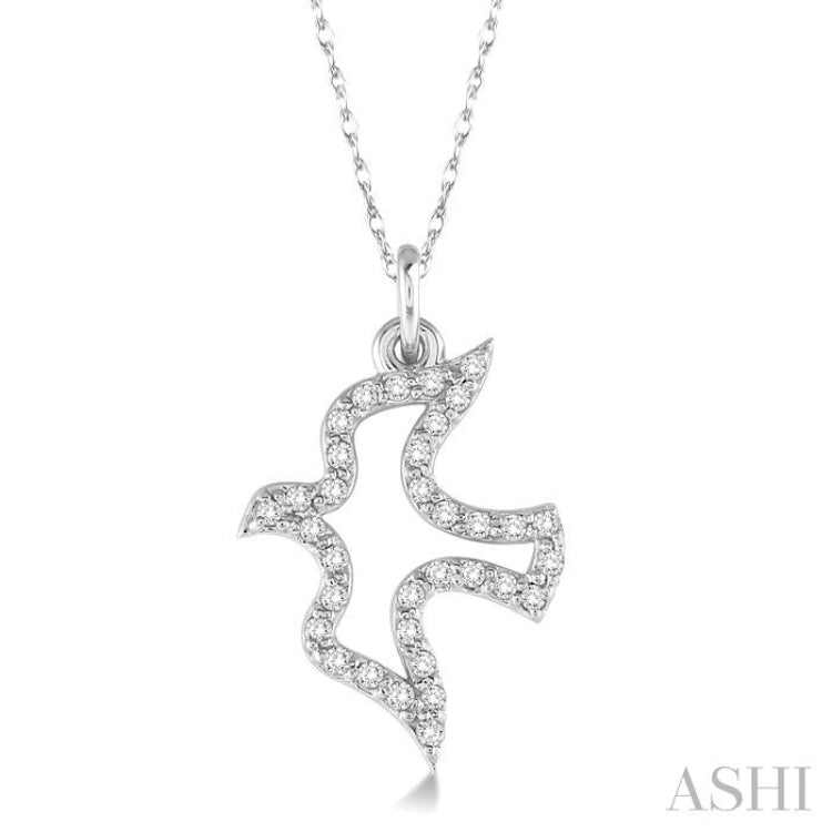 1/6 Ctw Round Cut Diamond Dove Petite Pendant in 14K White Gold with Chain