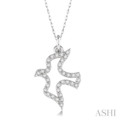1/6 Ctw Round Cut Diamond Dove Petite Pendant in 14K White Gold with Chain