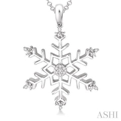 1/20 Ctw Single Cut Diamond Snowflake Pendant in Sterling Silver with Chain