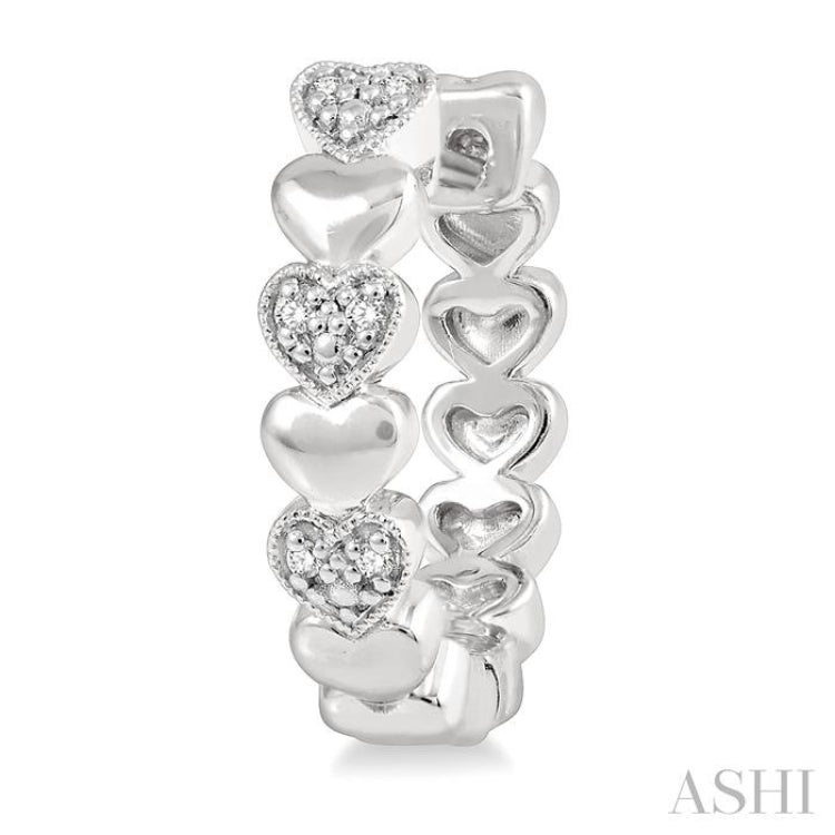 1/20 Ctw Mini Hearts Round Cut Diamond Hoop Earrings in Sterling Silver