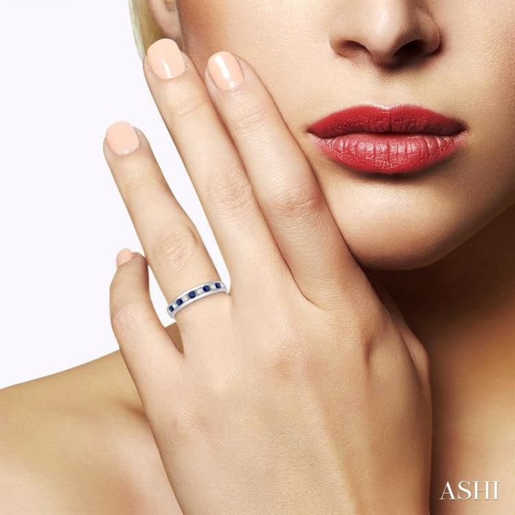 2.3 MM Sapphire and 1/4 Ctw Round Cut Diamond Precious Wedding Band in 14K White Gold