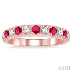 2.6 MM Ruby and 3/8 ctw Round Cut Diamond Precious Wedding Band in 14K rose Gold