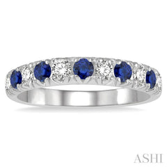 2.6 MM Sapphire and 3/8 ctw Round Cut Diamond Precious Wedding Band in 14K White Gold