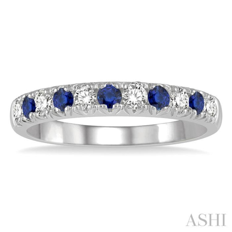 2.3 MM Sapphire and 1/4 ctw Round Cut Diamond Precious Wedding Band in 14K White Gold