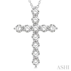 4 Ctw Round Cut Diamond Cross Pendant in 14K White Gold with Chain