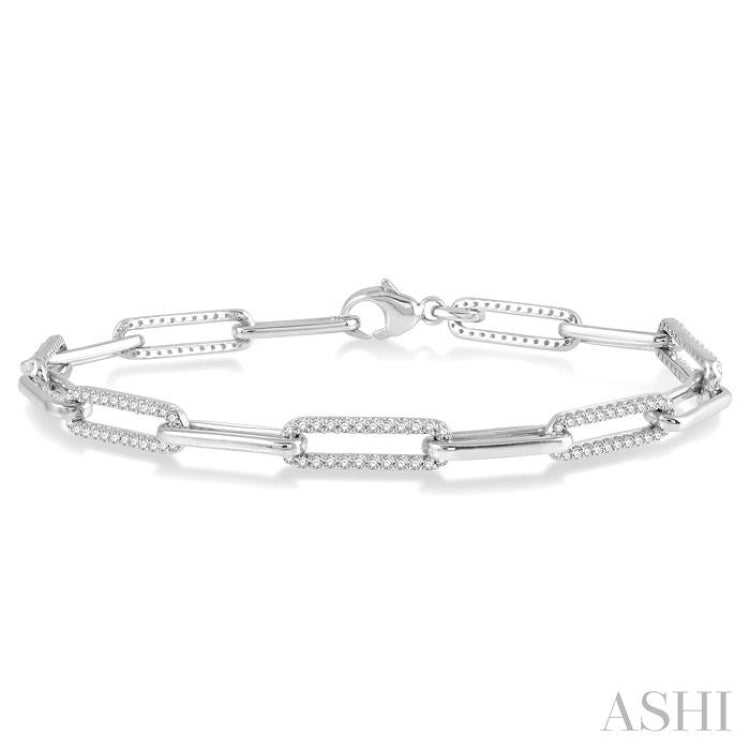 1 Ctw Round Cut Diamond Paperclip Bracelet in 10K White Gold