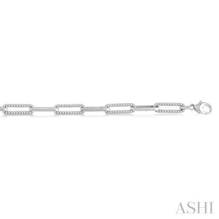 1 Ctw Round Cut Diamond Paperclip Bracelet in 10K White Gold
