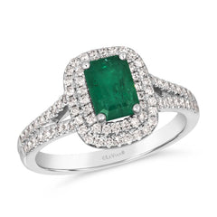 14K .40ct-Diamond .70ct-Emerald Levian-Ring Size-7