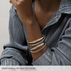 14K White Engravable 2 mm Half Round Bangle 7 1/2" Bracelet