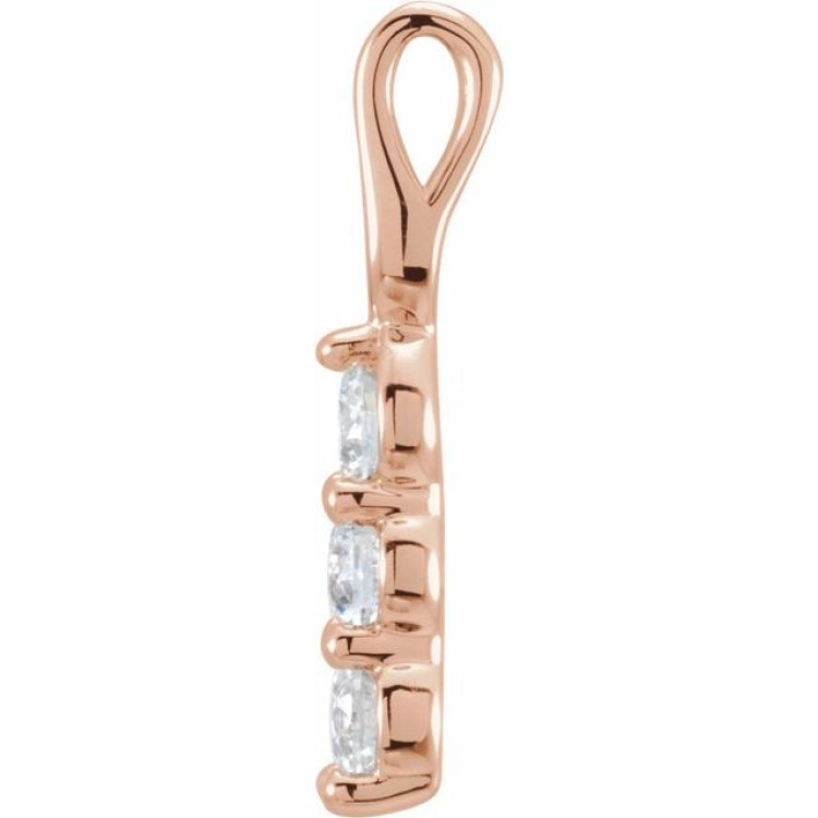 14K Rose 9/10 CTW Natural Diamond Three-Stone Pendant