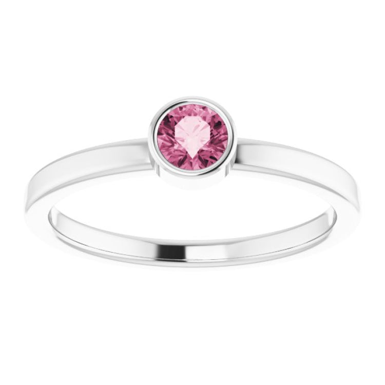 14K White 4 mm Natural Pink Tourmaline Ring