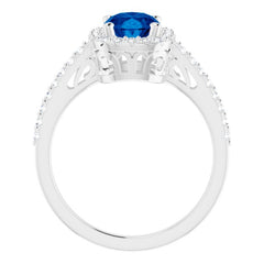 14K White Lab-Grown Blue Sapphire & 1/3 CTW Natural Diamond Ring