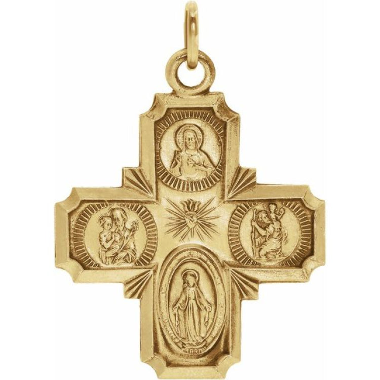 14K Yellow 12x12 mm Four-Way Cross Medal