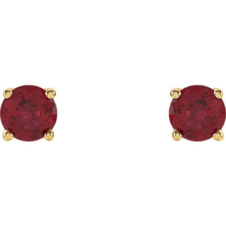 14K Yellow 4 mm Lab-Grown Ruby Stud Earrings
