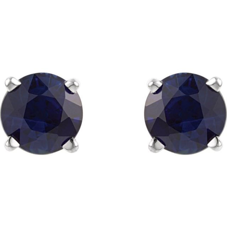 14K White 5 mm Lab-Grown Blue Sapphire Stud Earrings
