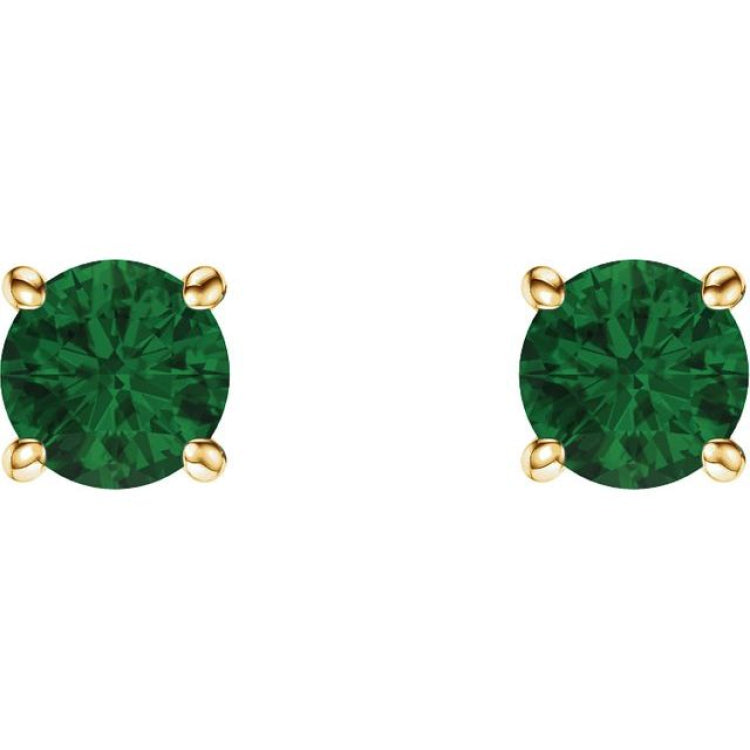 14K Yellow 5 mm Lab-Grown Emerald Stud Earrings
