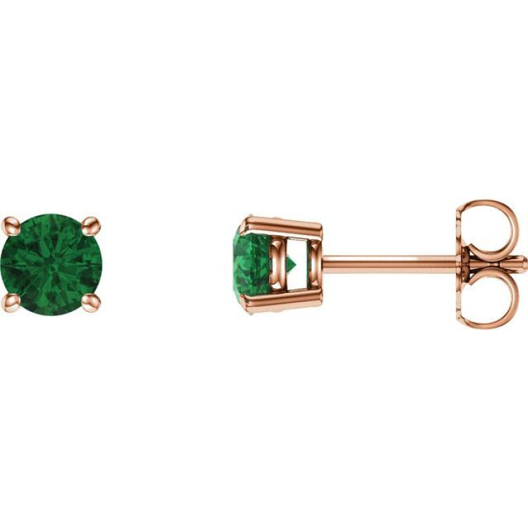 14K Rose 5 mm Lab-Grown Emerald Stud Earrings
