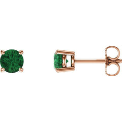 14K Rose 5 mm Lab-Grown Emerald Stud Earrings