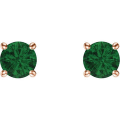 14K Rose 5 mm Lab-Grown Emerald Stud Earrings