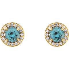 14K Yellow 5 mm Natural Aquamarine & 1/8 CTW Natural Diamond Earrings