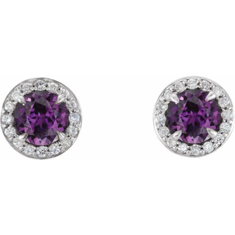 14K White 5 mm Lab-Grown Alexandrite & 1/8 CTW Natural Diamond Earrings