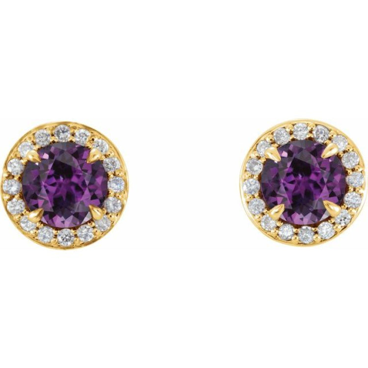 14K Yellow 5 mm Lab-Grown Alexandrite & 1/8 CTW Natural Diamond Earrings