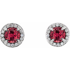 14K White 5 mm Natural Ruby & 1/8 CTW Natural Diamond Earrings