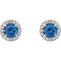 14K White 5 mm Natural Blue Sapphire & 1/8 CTW Natural Diamond Earrings