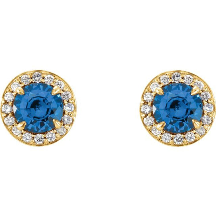 14K Yellow 5 mm Natural Blue Sapphire & 1/8 CTW Natural Diamond Earrings