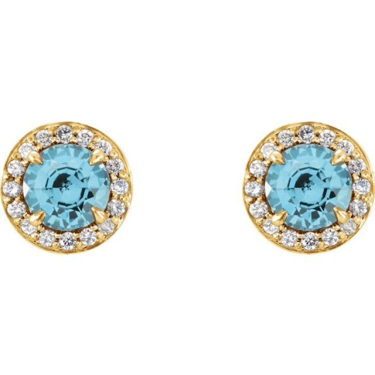 14K Yellow 5 mm Natural Blue Zircon & 1/8 CTW Natural Diamond Earrings